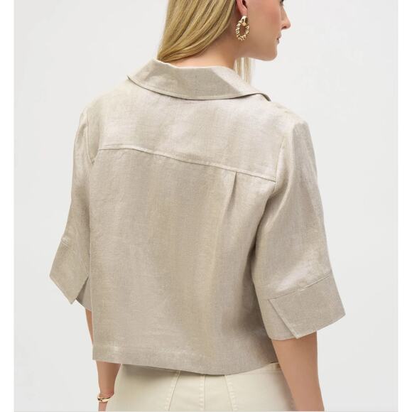NWT Joseph Ribkoff Foiled Linen Blend Short Sleeve Boxy Jacket Style 252921 Sz L - Picture 4 of 7
